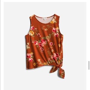 Nine Britton - Allison Side Tie Knit Tank - Rust Orange Flowers